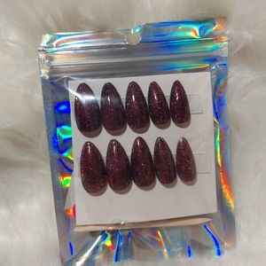 22 piece Press on nails Almond pinkish purple reflective glitter size-0-11